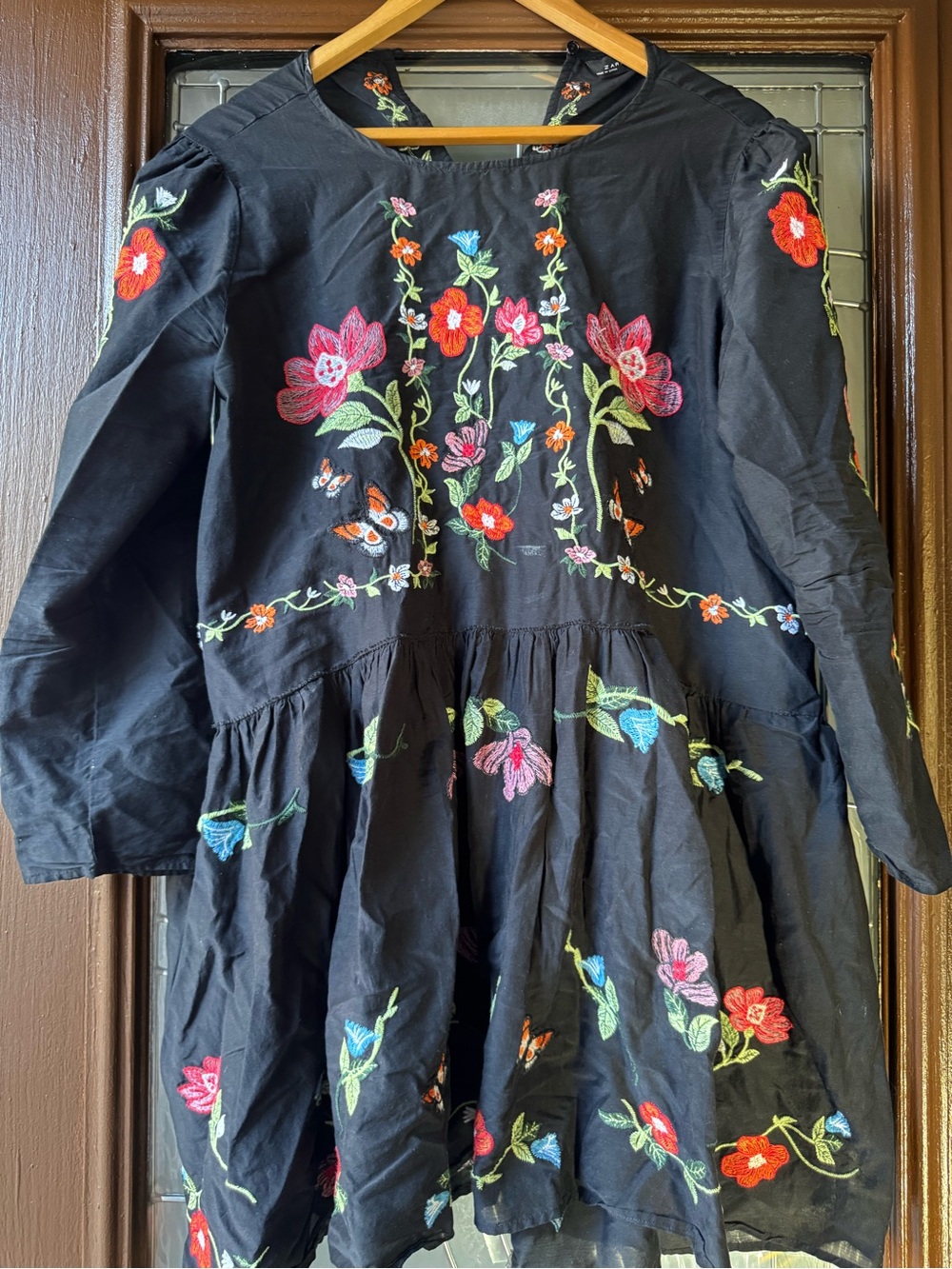 Zara Black Dress with Multicolor Floral Embroidery